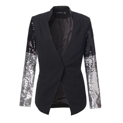 Blazer com Manga de Paetê e Gola de Couro