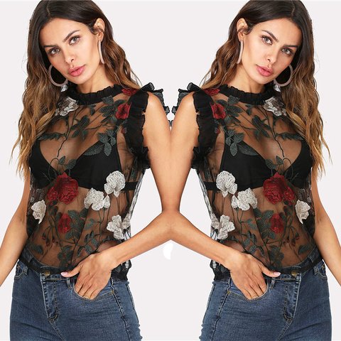 Blusa Transparente Bordada