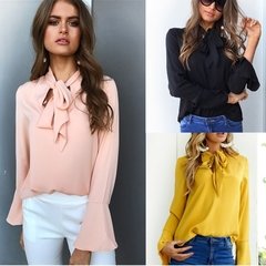 Blusa Gola Laço com Manga Boca de Sino - 4 cores