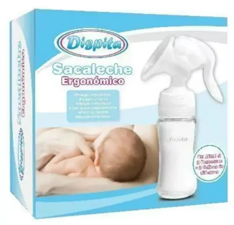 Dispita Sacaleche Ergonomico Manual con mamadera de vidrio (+ 2 pezoneras y 2 tetinas) x 1 unidad