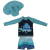 Conjunto Infantil Praia Camiseta Manga Longa e Sunga e Chapéu Azul Claro
