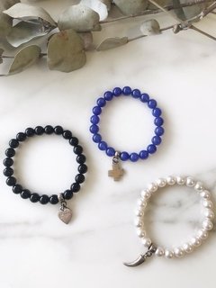 Pulsera Plata 925 - Elastizada Perlas Vidrio (DD)