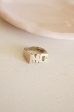 Anillo Plata 925 - Iniciales Recto Pesado
