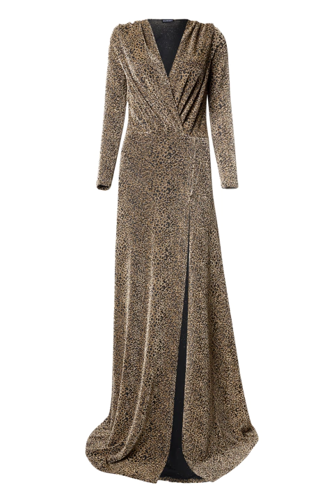 VESTIDO LONGO ONÇA DOURADO COD-10587