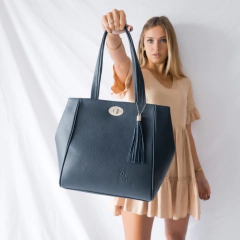 Imagen de Cartera "Jazmín" cuero graneado Azul