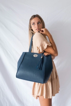 Cartera "Jazmín" cuero graneado Azul - comprar online