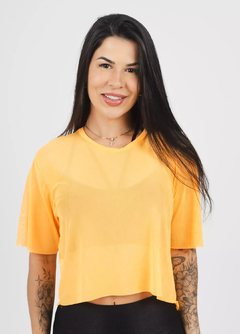 Cropped Manga Tule Laranja Flúor