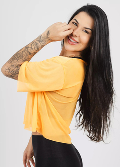 Cropped Manga Tule Laranja Flúor - comprar online