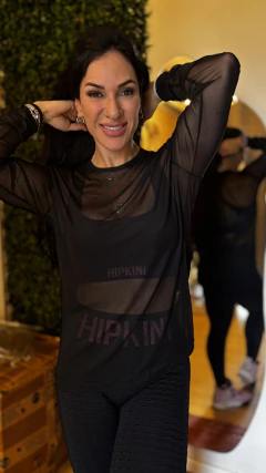 Cropped manga longa tule preto - Lifitness