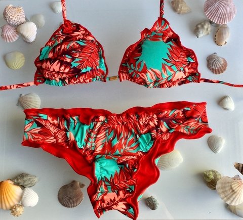 Biquini Folhas Verde Água Calcinha Fechada