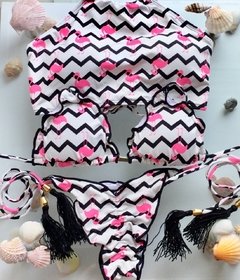 Trikini Ripple Flamingo Rosa detalhes Preto e Branco - comprar online