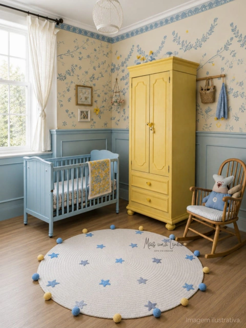 Tapete Estrelinhas Pompons de Crochê Quarto de Bebê Infantil - comprar online