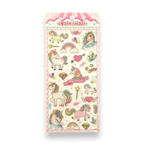 Cartela de adesivos Unicórnio Candy