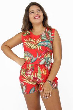 Conjunto vermelho estampa tropical