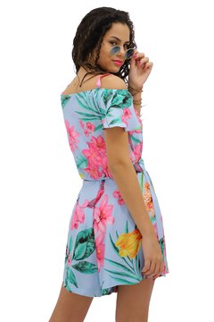 Conjunto short saia & blusa amarração floral azul - DONA MIMO ROUPAS E ACESSÓRIOS LTDA ME