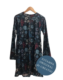 Vestido EVASE lanilla flores azules chicas