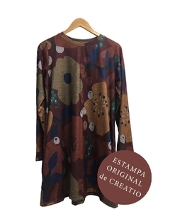 Vestido EVASE lanilla flores bordo grandes