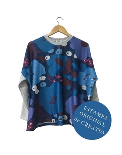 Sweater PONCHO flor azul