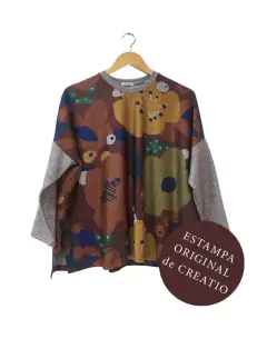Sweater PONCHO flor bordo