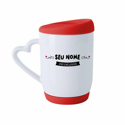 Caneca de cerâmica com alça de coração com tampa de silicone 365ml - Com nome - comprar online