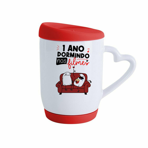 Caneca de cerâmica com alça de coração com tampa de silicone 365ml - Dia dos Namorados - comprar online