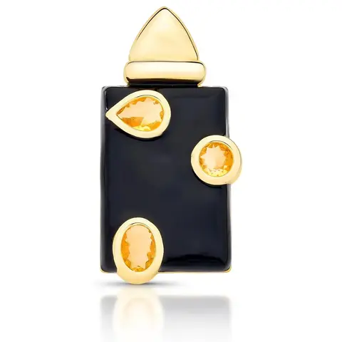 Pingente esmaltado preto banhado a ouro com fecho e cristais citrino geométricos da Ana Tereza Semijoias.