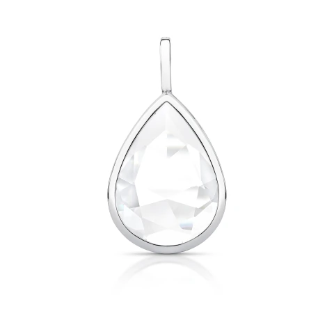 Pingente em gota de cristal de rocha transparente com fecho click banhado a ródio Ana Tereza Semijoias.