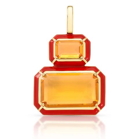 Pingente banhado a ouro esmaltado vermelho com fecho e dois cristais ambar Ana Tereza Semijoias.