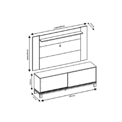 Rack/Bancada com Painel Mondrian 180cm para TVs de até 65 | Caemmum