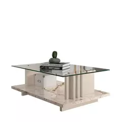 Mesa de Centro Retangular com Tampo de Vidro Frizz Calacata/Offwhite na internet