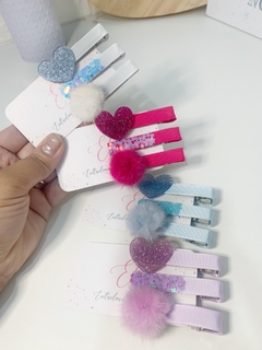 Hair clips coração glitter