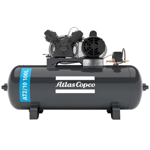 Compressor de Ar Premium Atlas Copco - AT2/10 - 2 HP - Pressão 140 psi - 100 litros - 10 pés - IP 21 - Motor Aberto