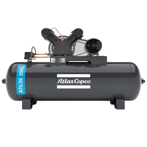 Compressor de Ar Premium Atlas Copco - 200 litros - 20 Pés - AT5/20 - 5 HP - Pressão 140 psi - Motor Aberto - Trifásico
