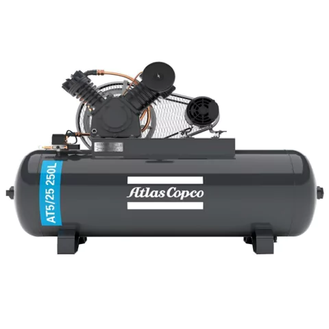 Compressor de Ar Premium Atlas Copco 250 litros - 25 Pés - AT5/25 - 5 HP - Pressão 175 psi - IP 21 - Motor Aberto - 220/380V Trifásico