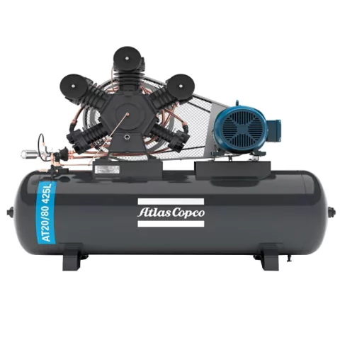 Compressor de Ar Premium Atlas Copco - AT20/80 - 20 HP - Pressão 175 psi - 425 litros - 80 pés - IP 55 - Motor Fechado