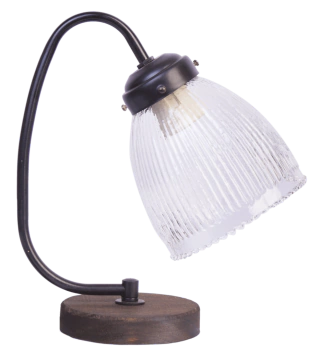 VELADOR MADERA Y CAÑO, con tulipa de 13 cm. transparnte.