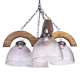 ARAÑA DE MADERA CAPILLA DE 4 LUCES con tulipas de 20cm