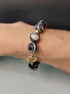 Pulseira de bolas de Ágatas e ouro 18k