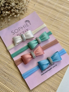 Sophielovers 4 Laços Crepe Maelle P-8Cm Off, Verde, Salmon, Azul Faixa Baby na internet