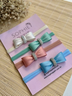 Sophielovers 4 Laços Crepe Maelle P-8Cm Off, Verde, Salmon, Azul Faixa Baby - comprar online
