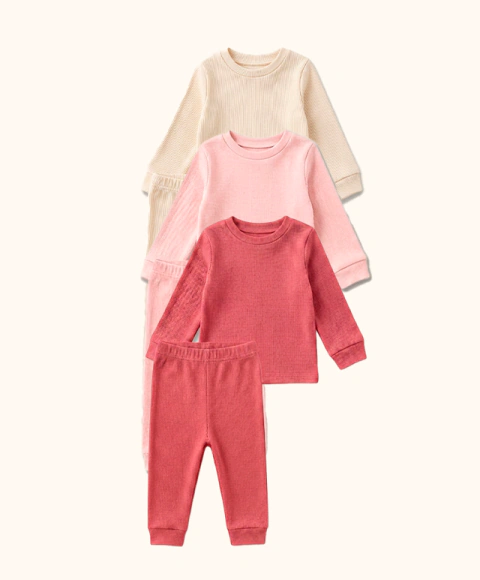 Kit 3 Conjuntos Longos Canelados Baby Gut Rosa Goiaba Off