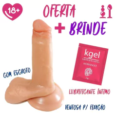 Pênis Consolo Realístico Escroto Ventosa Dildo + Brinde Prótese