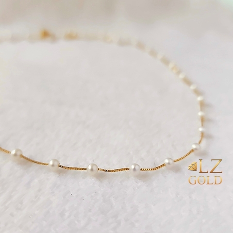 Colar Mini Perolas em Ouro 18k