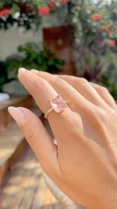 Anel Quadrado Morganita Fusion Banho de Ouro 18K - comprar online