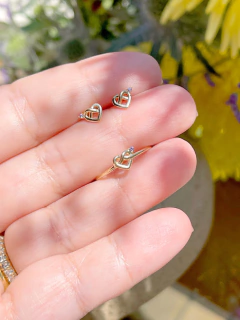 Conjunto Brinco com Anel Coração Zircônia Banho de Ouro 18K - loja online