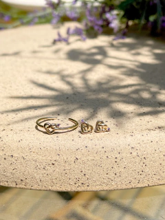 Conjunto Brinco com Anel Coração Zircônia Banho de Ouro 18K - Adriana Cianelli