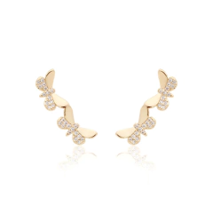 Brinco Libélulas Zircônia Branca Banho de Ouro 18K