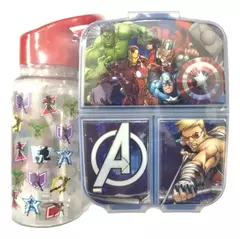 SET HERMETICO 3 DIVISIONES + BOTELLA STRAW TOP AVENGERS