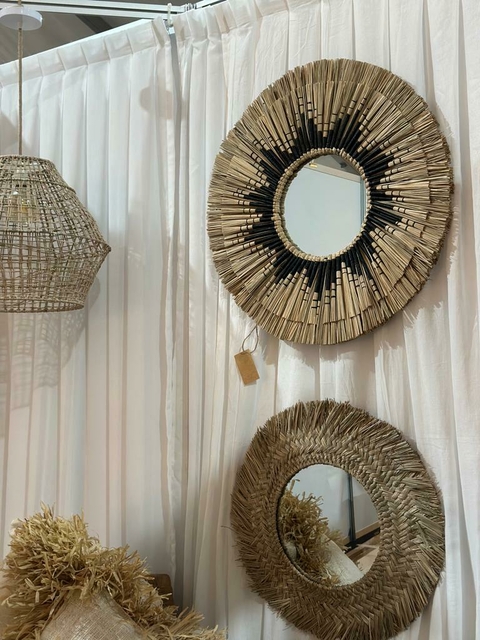 Espejo Natural y Negro Flecos