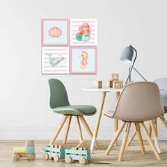 4 Placas Decorativas MDF Sereia Aquarela Fundo do Mar - comprar online